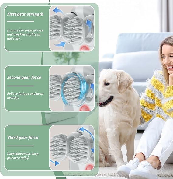 Pet Massager Three Modes 1200mAh Waterproof Electric Cat Massager for Indoor Cats and Dogs with 4 Rotatable Massage Heads Scalp Relieving Tight Muscles, Stress and Stiffness (White) Scalp