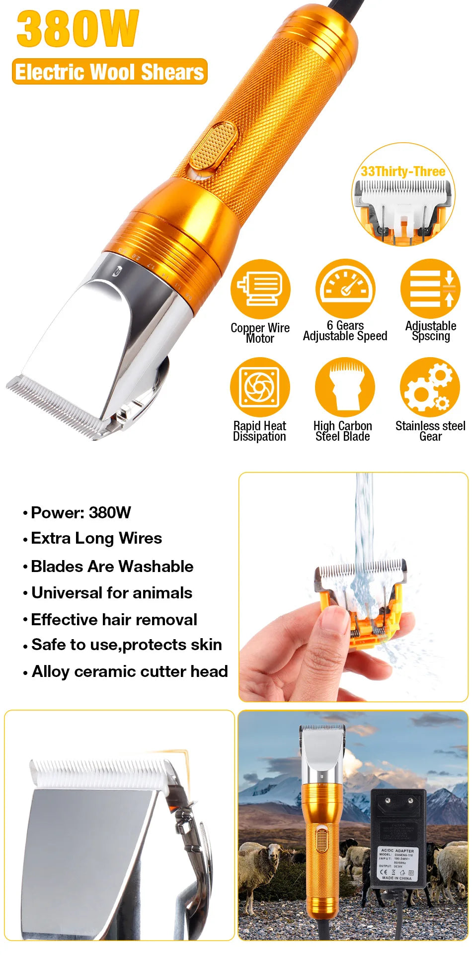 380W 12V Cordless Pet Hair Trimmer