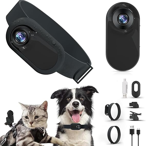 Goshyda HD 1080P Cat Collar Camera, 170° Wide Angle Lens Pet Dog Collar Camera, Mini Sports Action Camera with Video Records