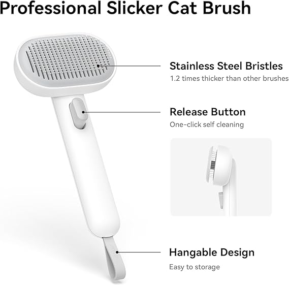 aumuca Cat Brush with Release Button, Cat Grooming Brush for Long or Semi-Short Haired Cats for Shedding Removing Loose Fur and Massage